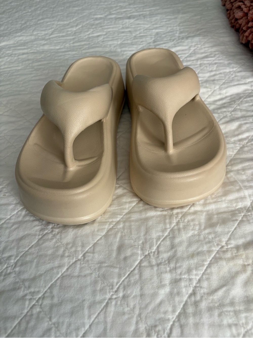 8.5 Women’s Platform Thong Sandals in Beige for a narrow foot